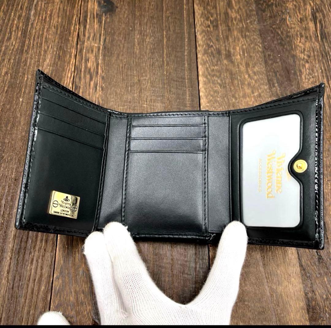 新品未使用　ヴィヴィアンウエストウッド 三つ折財布　黒　エナメル　がま口　④