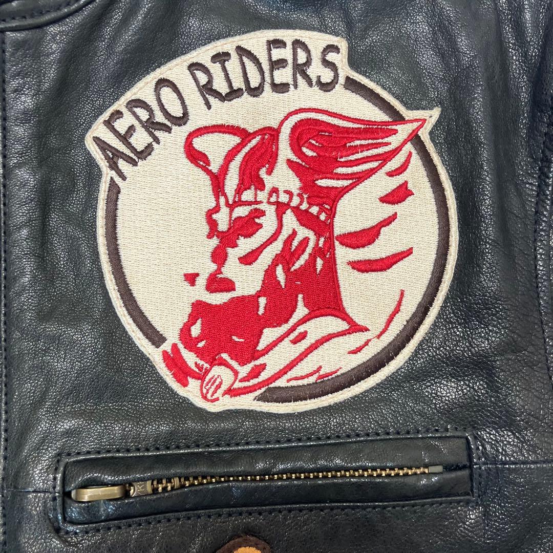 美品 AVIREX ライダース パッチカスタム ゴートレザージャケット 革ジャン