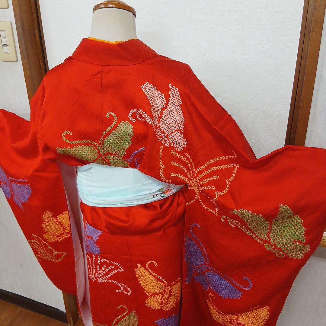 極上の逸品 正絹蝶々の絞り　七五三　七歳　ハーフ成人式　ほぼ未使用