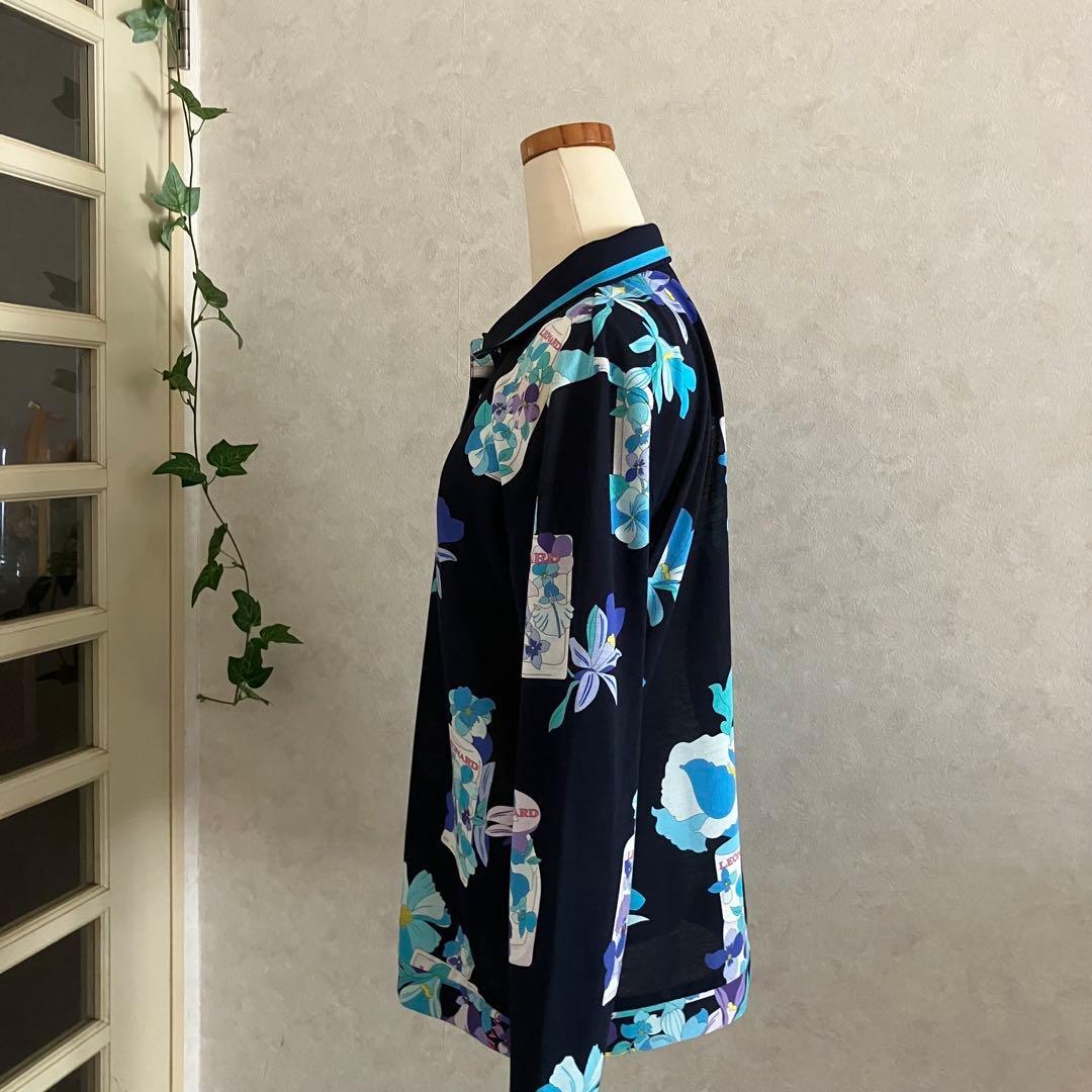 LEONARDネイビー系花柄長袖ポロシャツ