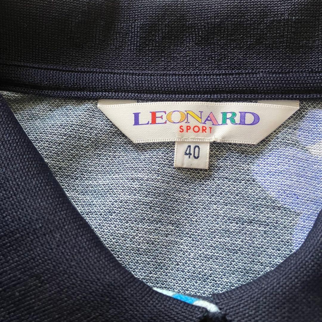 LEONARDネイビー系花柄長袖ポロシャツ