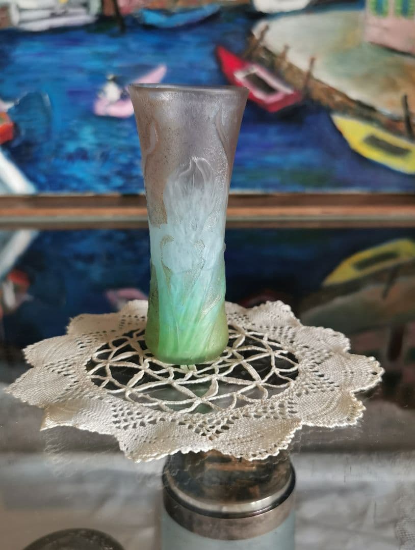 アンティーク ドームナンシー アイリス紋花器 オパールセント パートドヴェール