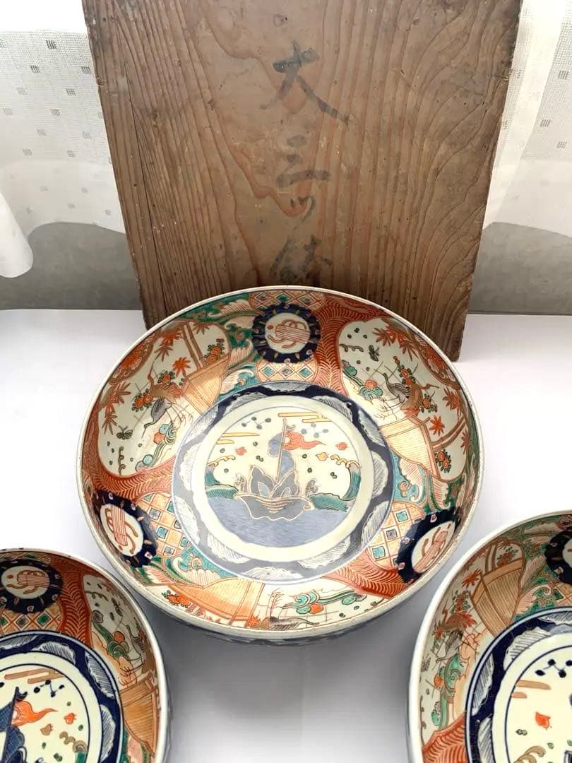 古伊万里　赤絵大三鉢　時代箱付き　送料込み