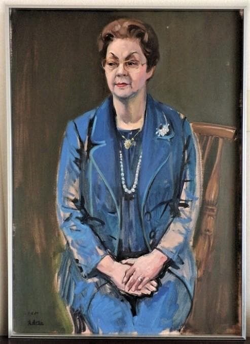 ★油彩画 新井秀一郎「青衣婦人像」サイン P30号★特賞受賞作品　1975年制作