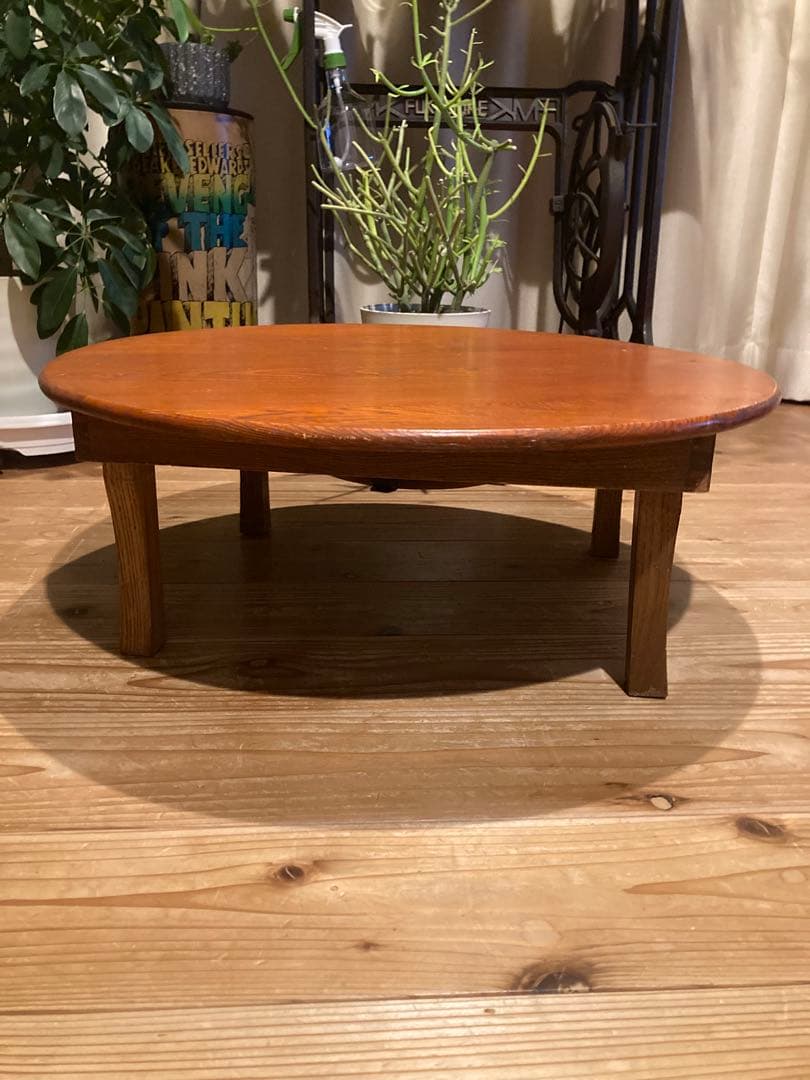 昭和レトロ　古い木製丸ローテーブル　折畳丸ちゃぶ台19直径580