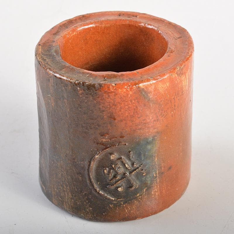 茶道具　楽吉左衛門　九代了入作　赤輪蓋置　裏千家十四代淡々斎極め箱　CR7434