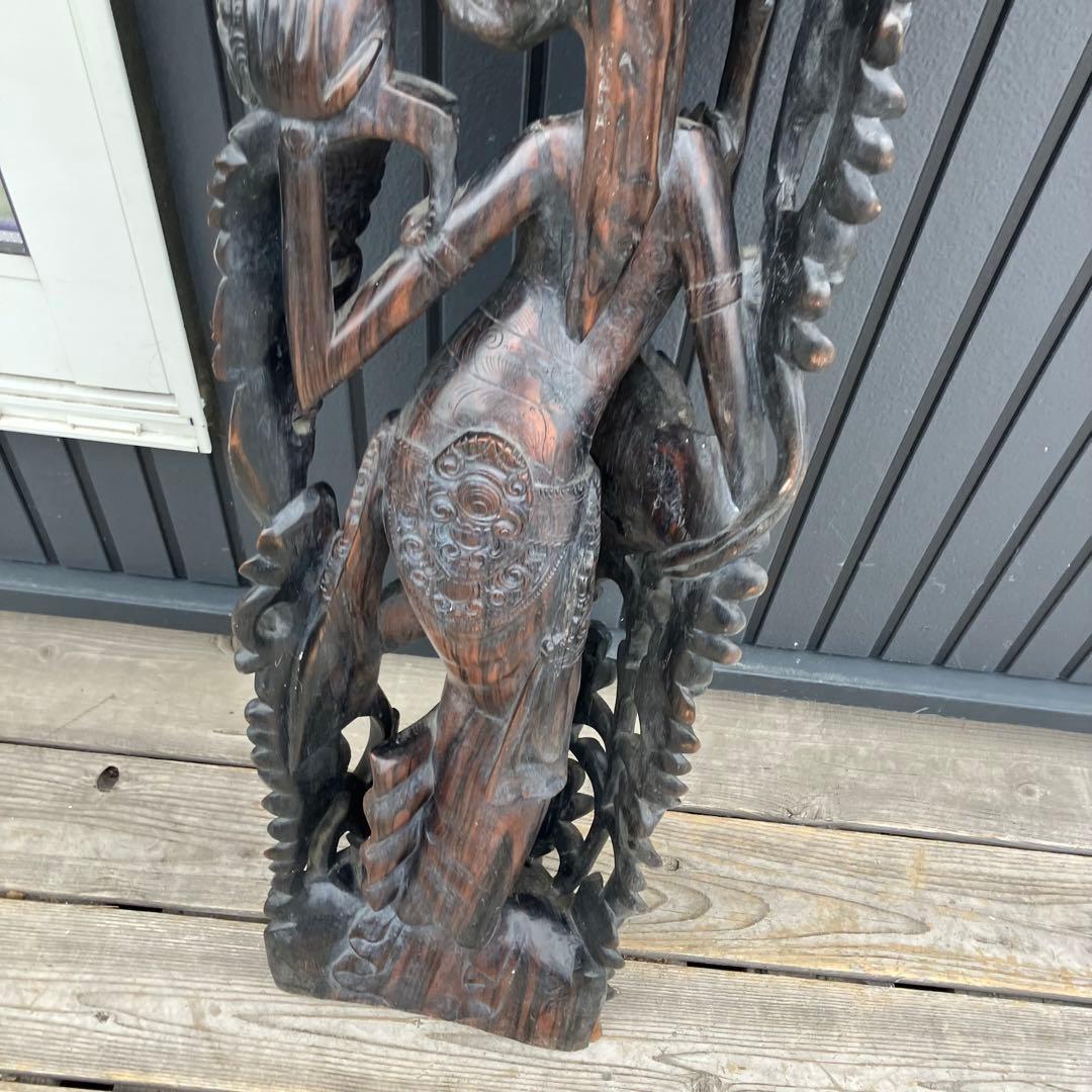 アジアンレトロ バリ 銘木一枚板 女性 女神像 民族 木彫り彫刻 オブジェ 飾り