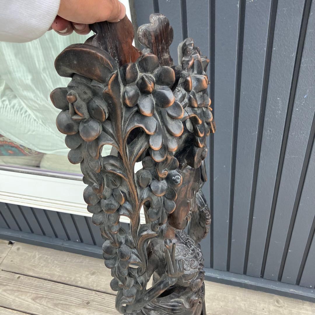 アジアンレトロ バリ 銘木一枚板 女性 女神像 民族 木彫り彫刻 オブジェ 飾り