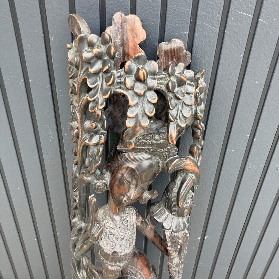 アジアンレトロ バリ 銘木一枚板 女性 女神像 民族 木彫り彫刻 オブジェ 飾り