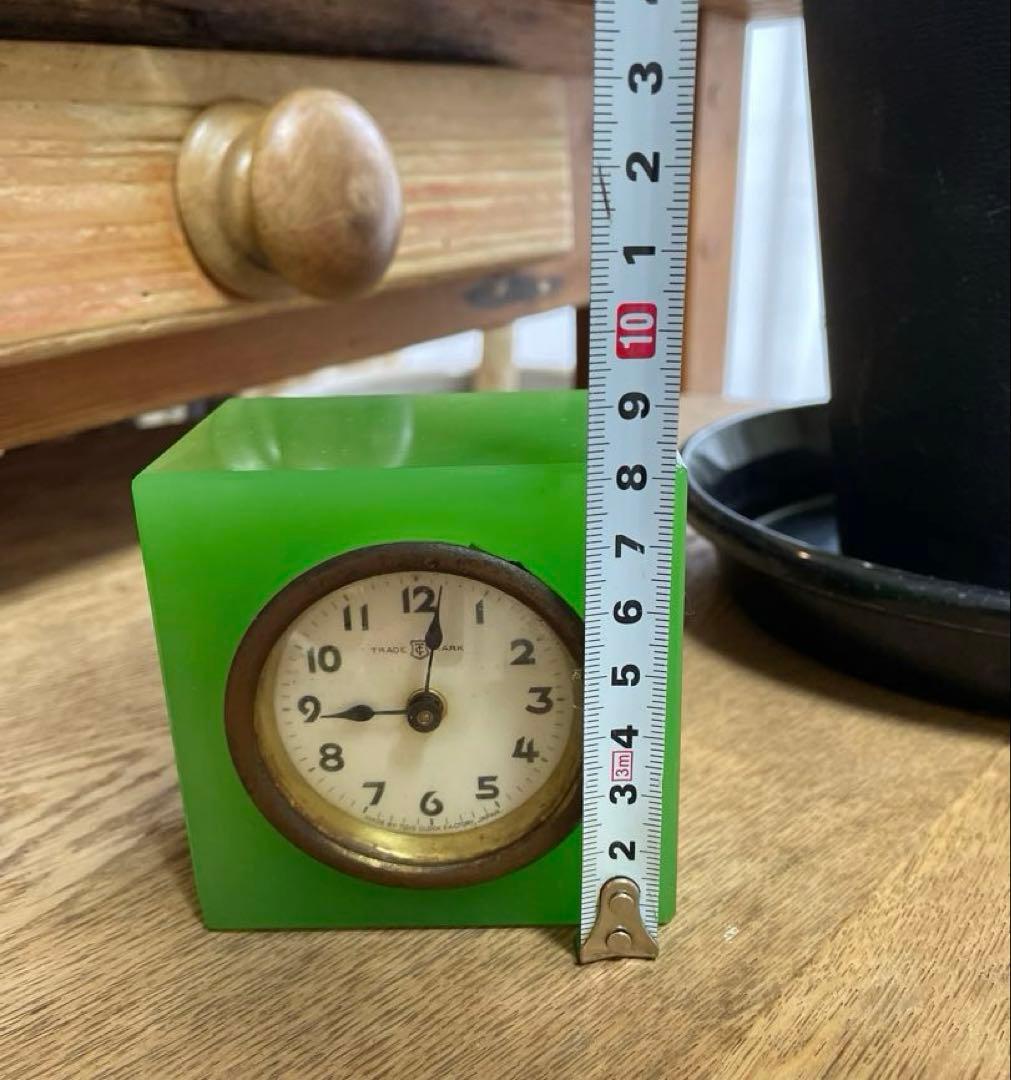 【希少】ウランガラス　置時計　蓄光　レトロ時計　大正　アンティーク　実働