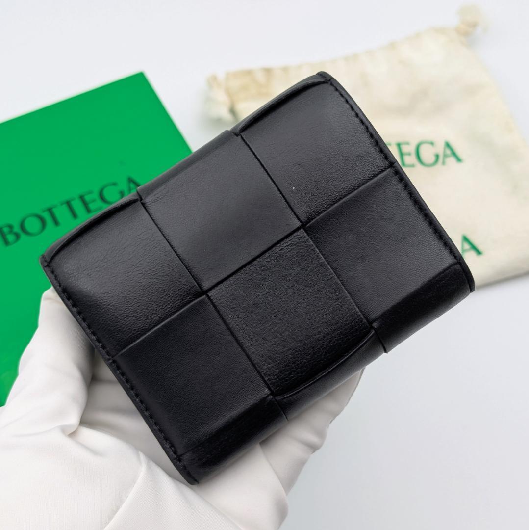 ボッテガヴェネタ カセット 三つ折り コンパクト ウォレット ブラック RFID