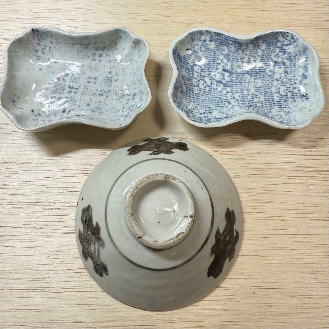 古伊万里 こんにゃく印判 盃 型紙摺印判 小皿 江戸時代 初期伊万里 古美術