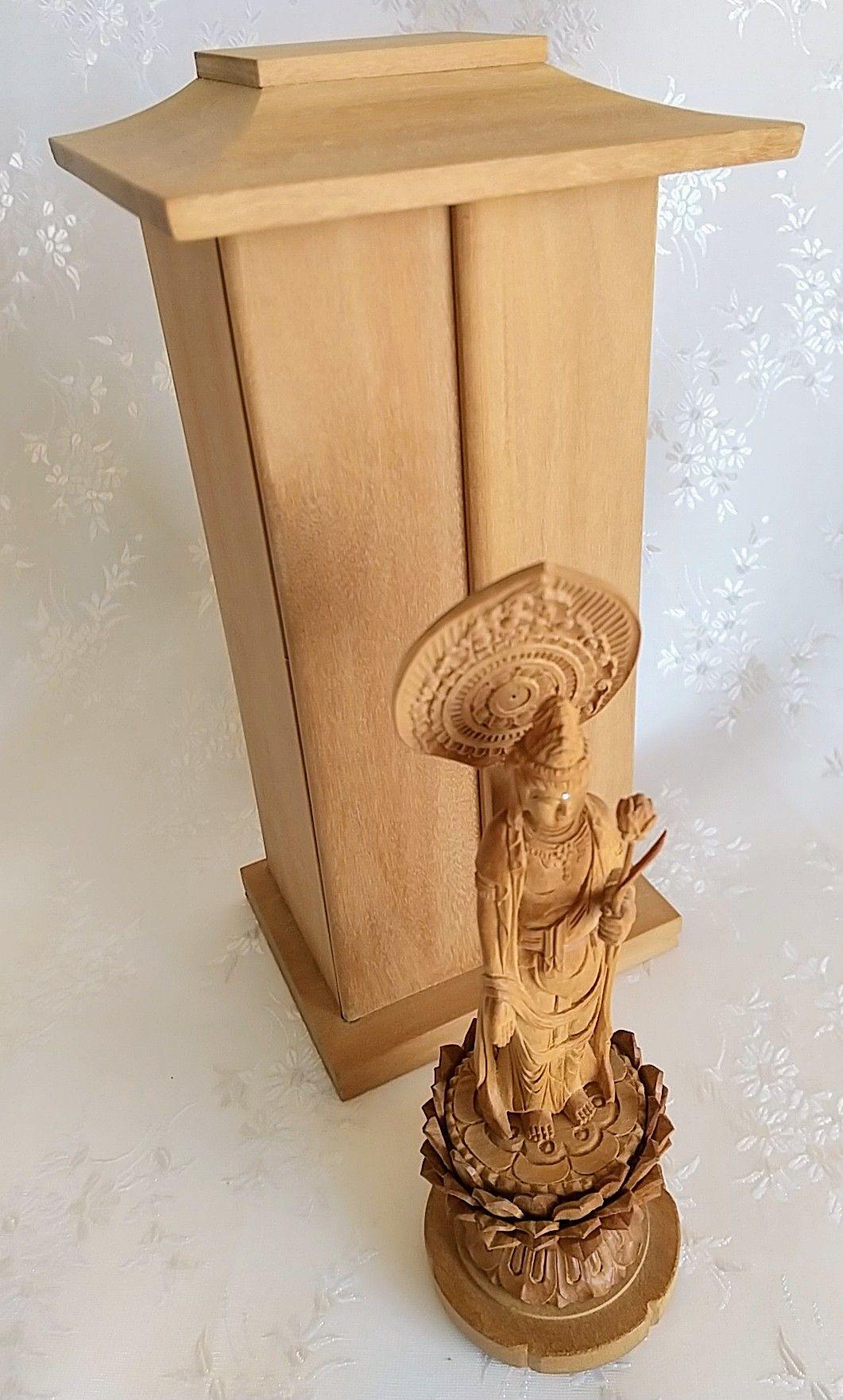 聖観音菩薩立像 観世音菩薩 2寸 厨子入り ◆白檀 木彫 仏像