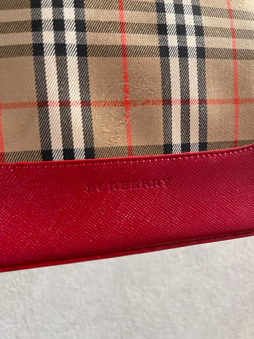 バーバリー ノバチェック ハンドバッグ ミニ レッド