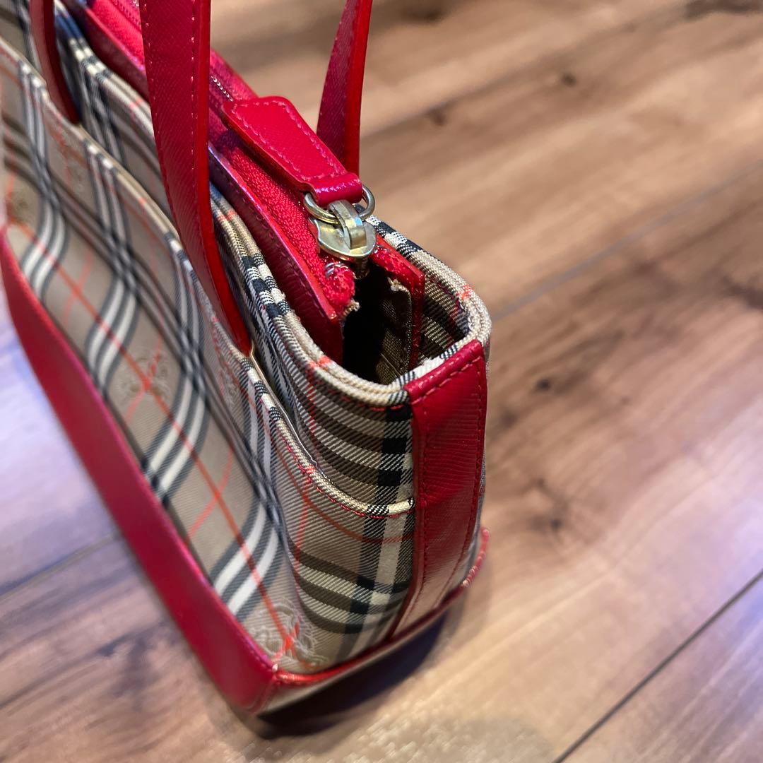 バーバリー ノバチェック ハンドバッグ ミニ レッド