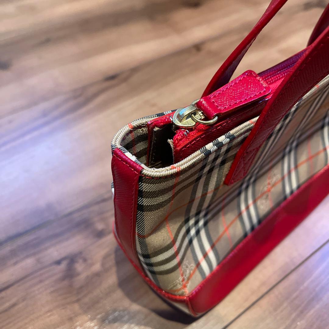 バーバリー ノバチェック ハンドバッグ ミニ レッド