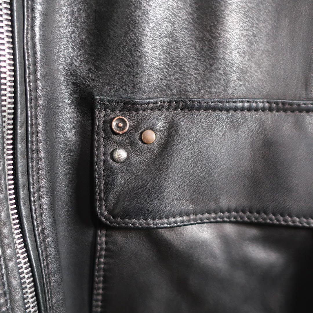 Delan シングル ライダース レザー ジャケット 襟付き Sサイズ 黒上質.