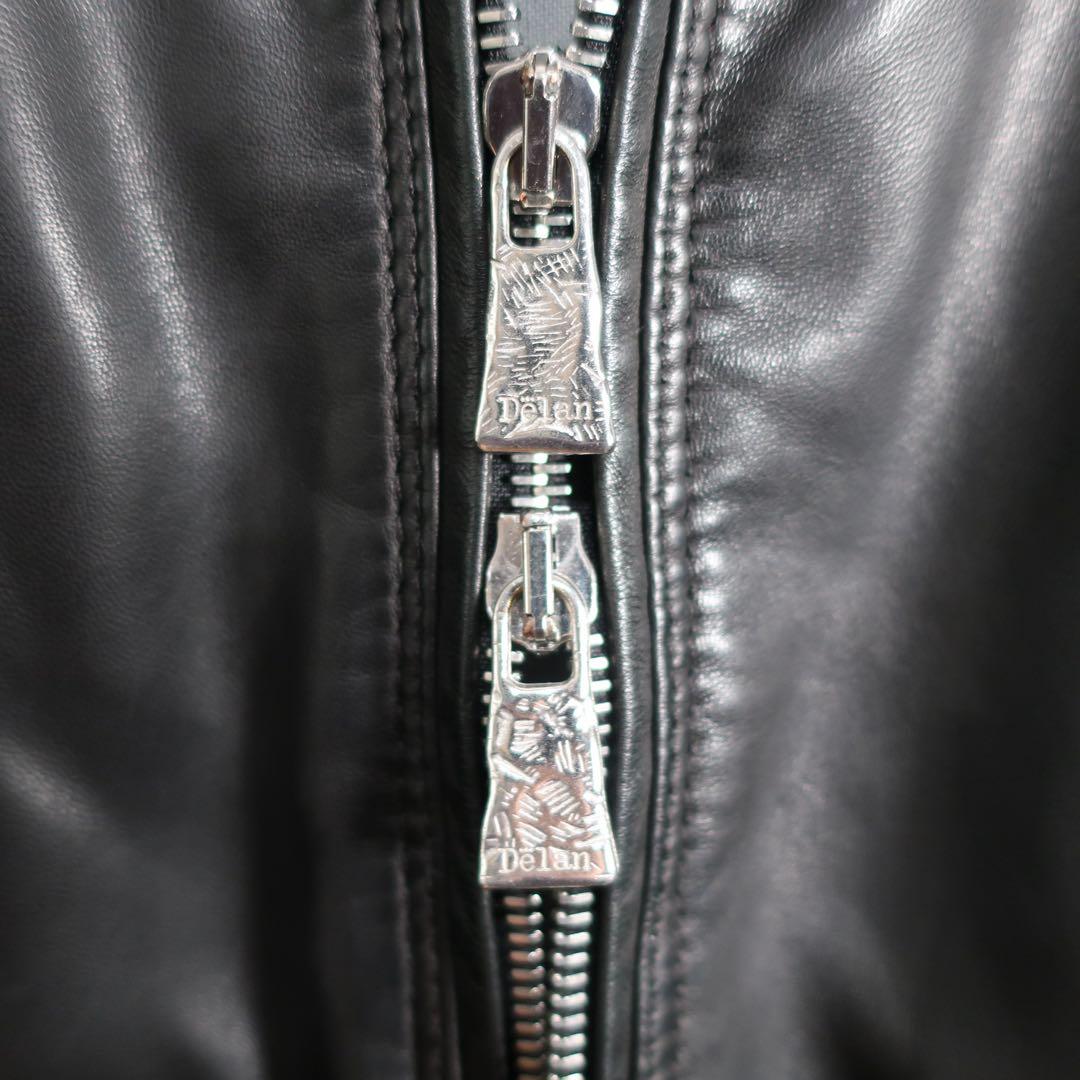 Delan シングル ライダース レザー ジャケット 襟付き Sサイズ 黒上質.