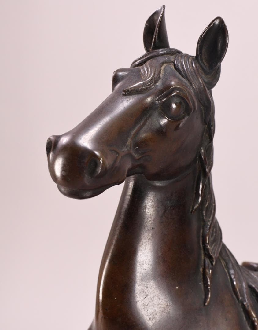 BK198　時代金工　古銅製　大名馬　置物　床飾　ブロンズ像　家紋　武田菱