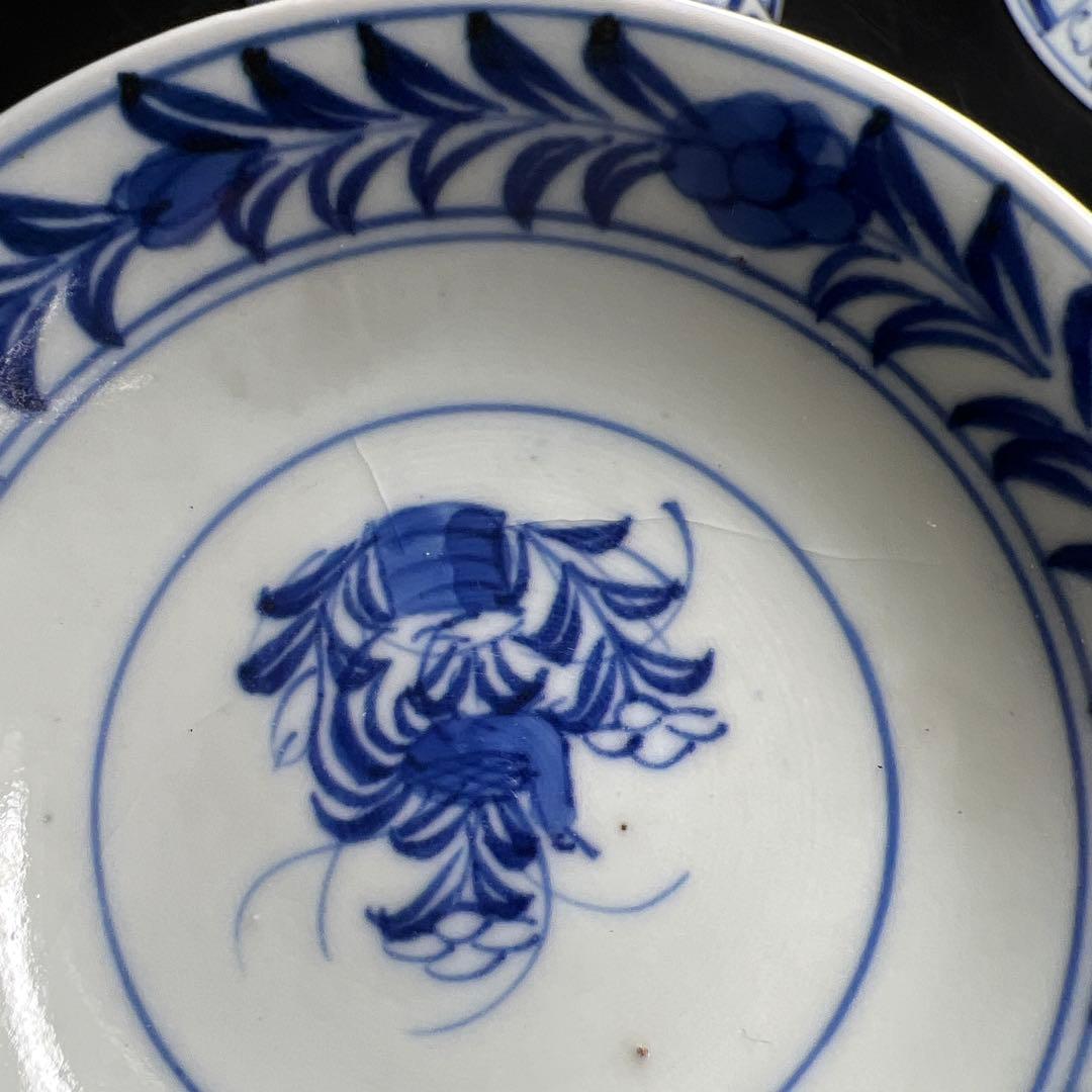 江戸中期　古伊万里染付芙蓉手蓋茶碗　14客と身1点　木箱　東Y8-0116☆2F