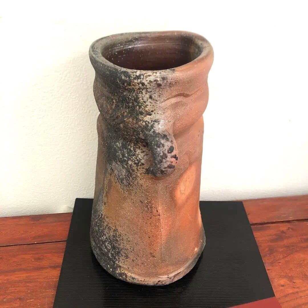 備前焼　柴岡守　花入　花瓶　フラワーベース　箱　布　壺
