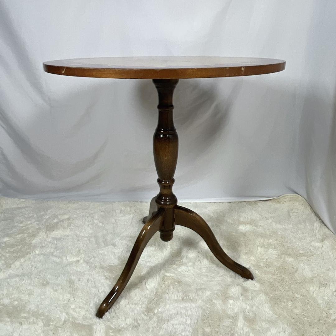 アンティークテーブル　象嵌細工 レトロ　サイドテーブル　丸　ヴィンテージ