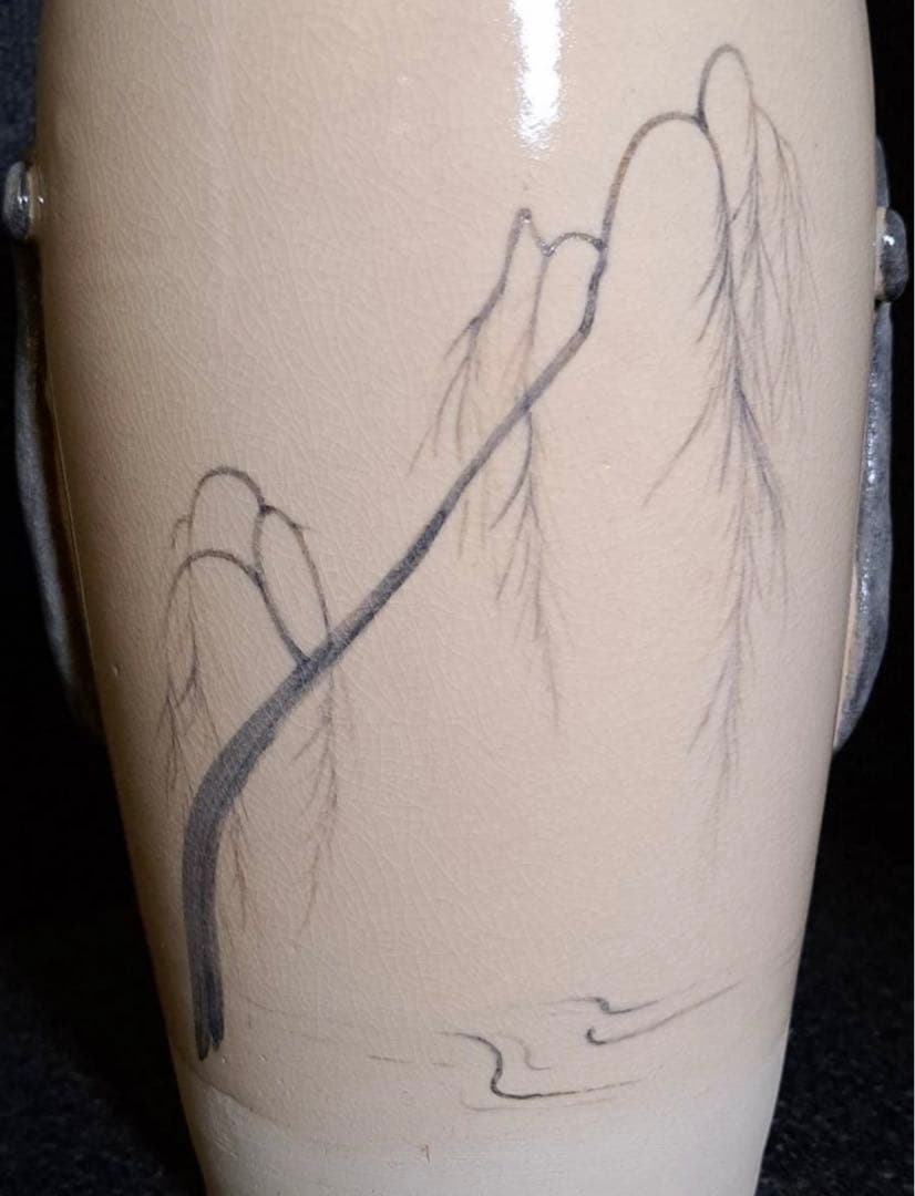 京焼名工 二代 三浦竹泉 倣仁清○柳画 水指 茶道具 共箱 篩月庵 平安竹泉