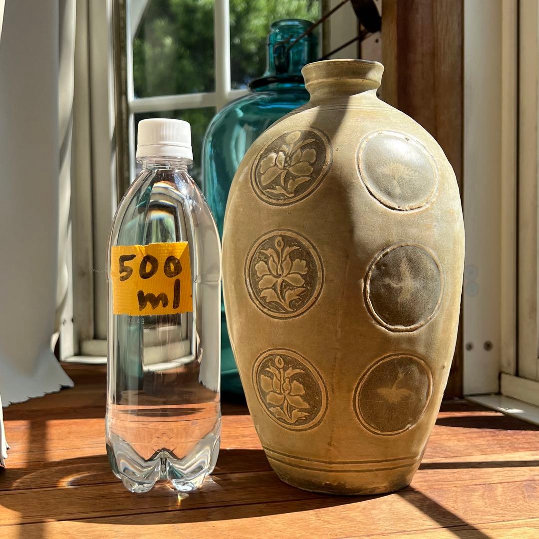 梅瓶 李朝時代 高麗 青磁 カケあり 貫入 朝鮮古美術 草花紋様 骨董 鶴 壺