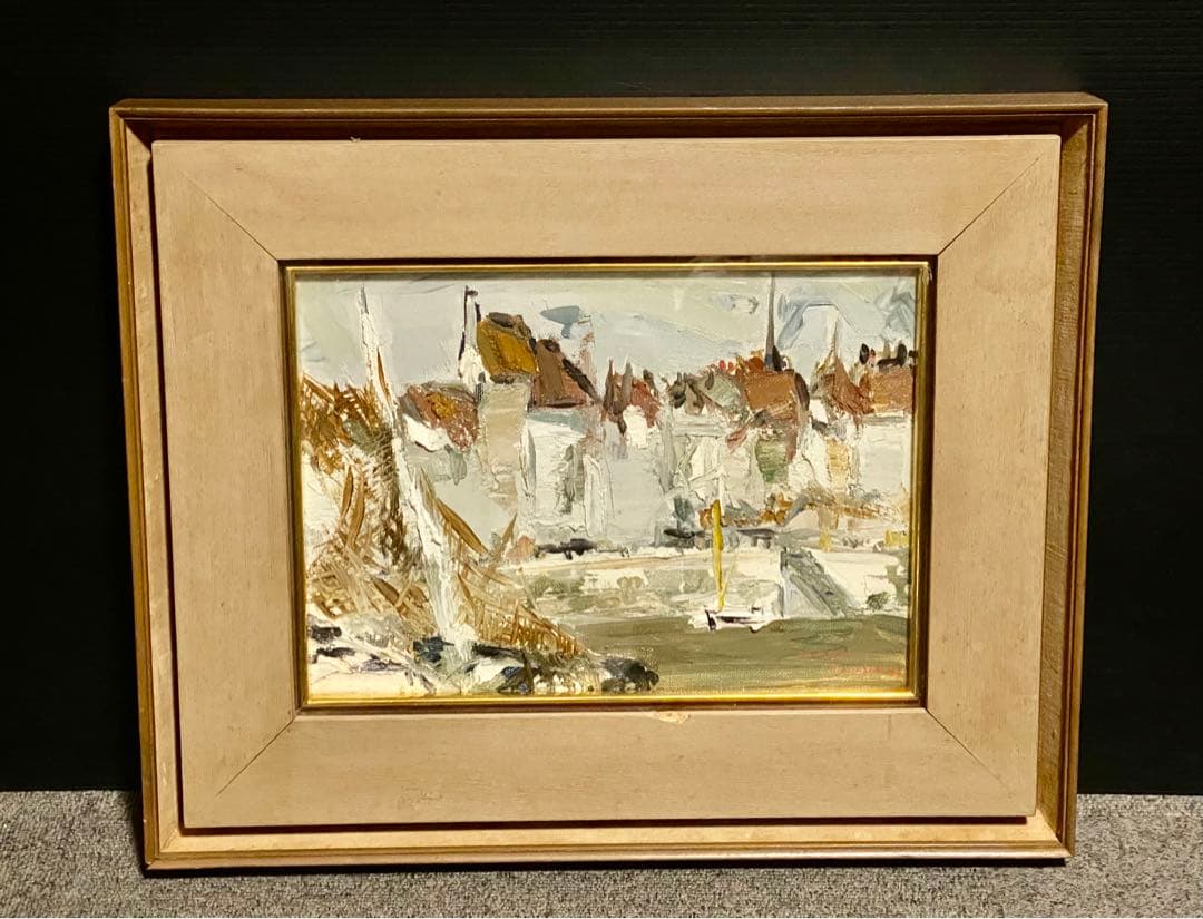 真作保証 岡崎勇次 「オンフルルの漁港」 肉筆油彩4号 フランス オンフルール