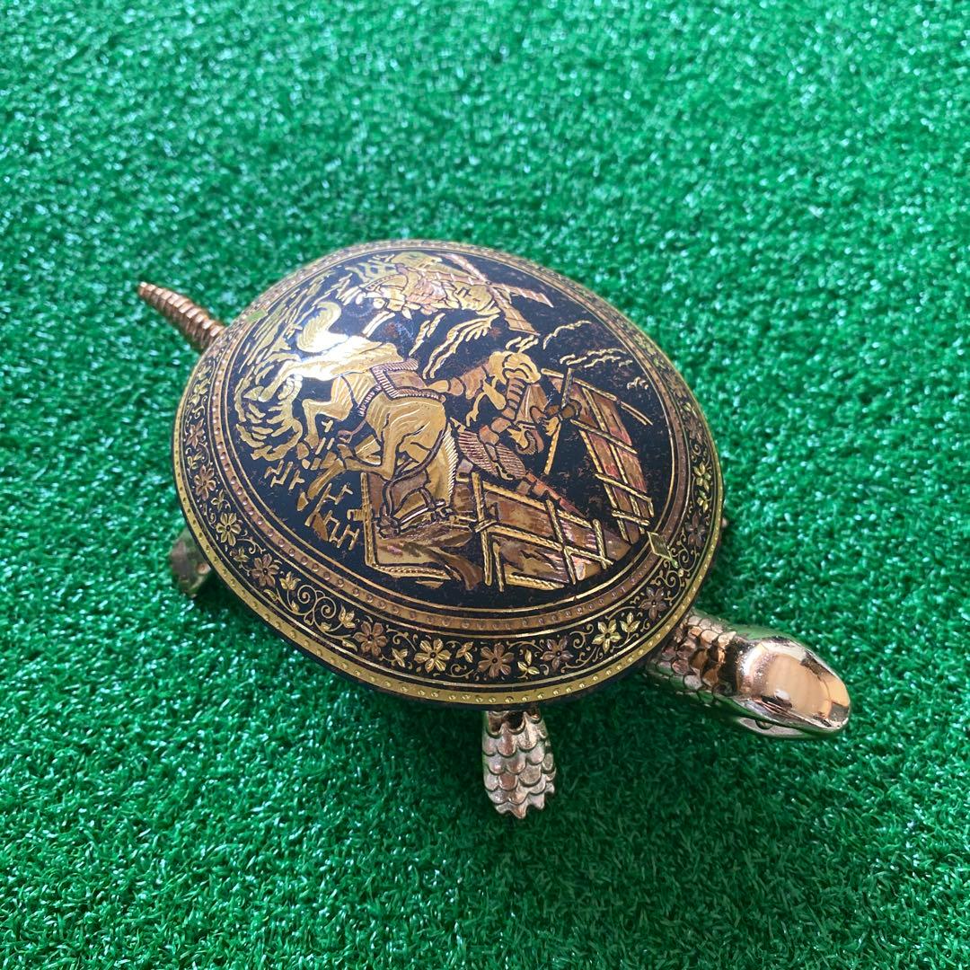 希少品　ダマスキナード　スペイン　金象嵌　亀　呼び鈴