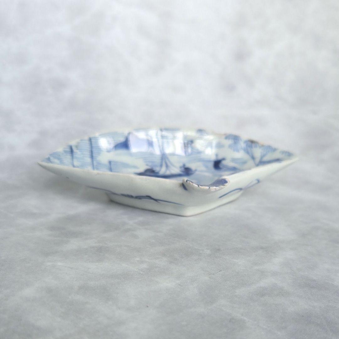 古伊万里　染付　豆皿　釣り　漁　唐人　江戸　骨董　アンティーク　金直し　金継ぎ