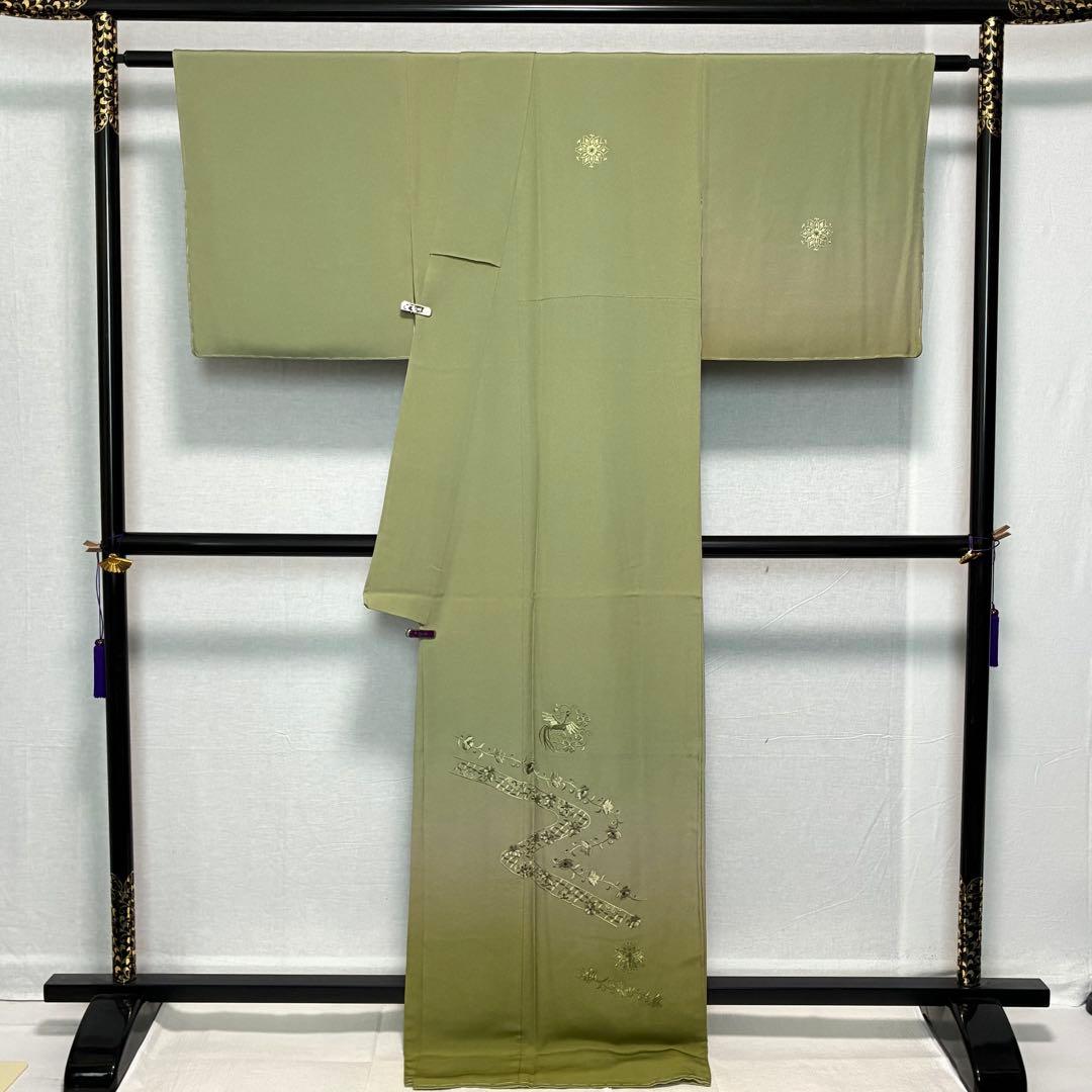 D54訪問着 総刺繍 蘇州刺繍 一つ紋 正絹 着物 袷 しつけ糸付き未使用極美品