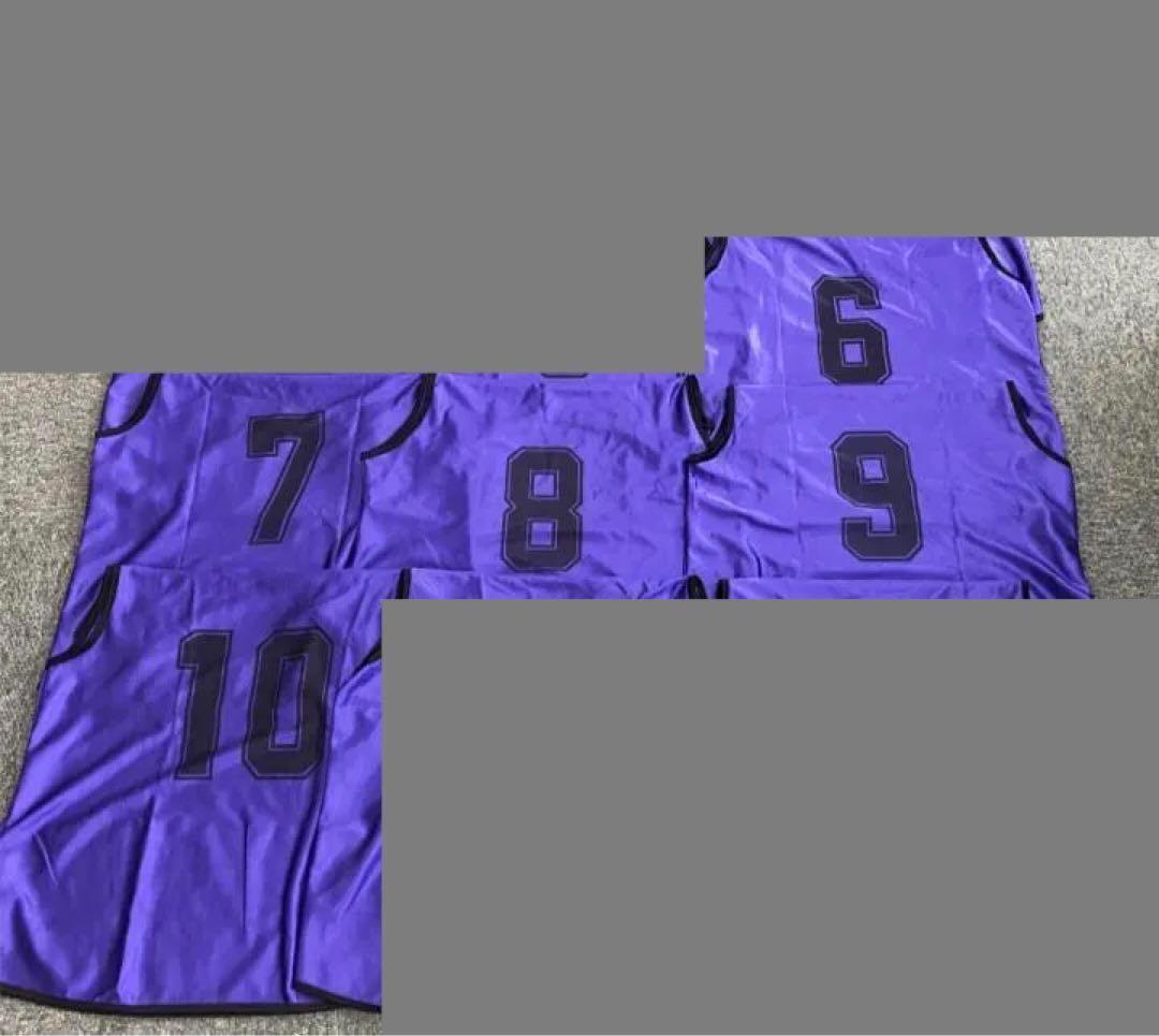 ビブス紫10枚（1-10番）、白10枚（1-10番）、ピンク10枚（1-10番）