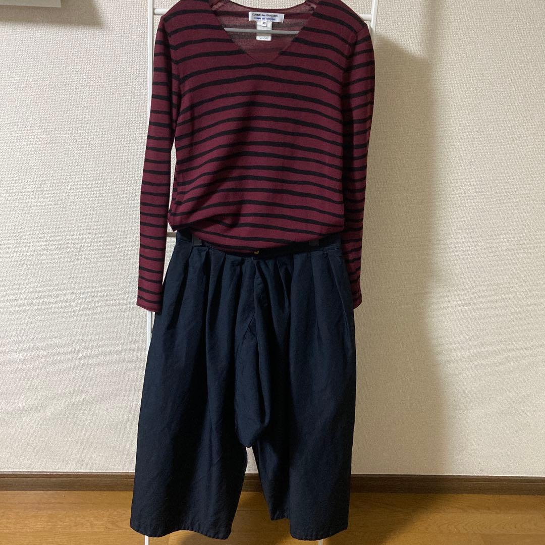 美品コムデギャルソンコムコム　エステル縮絨バルーンサルエル紺