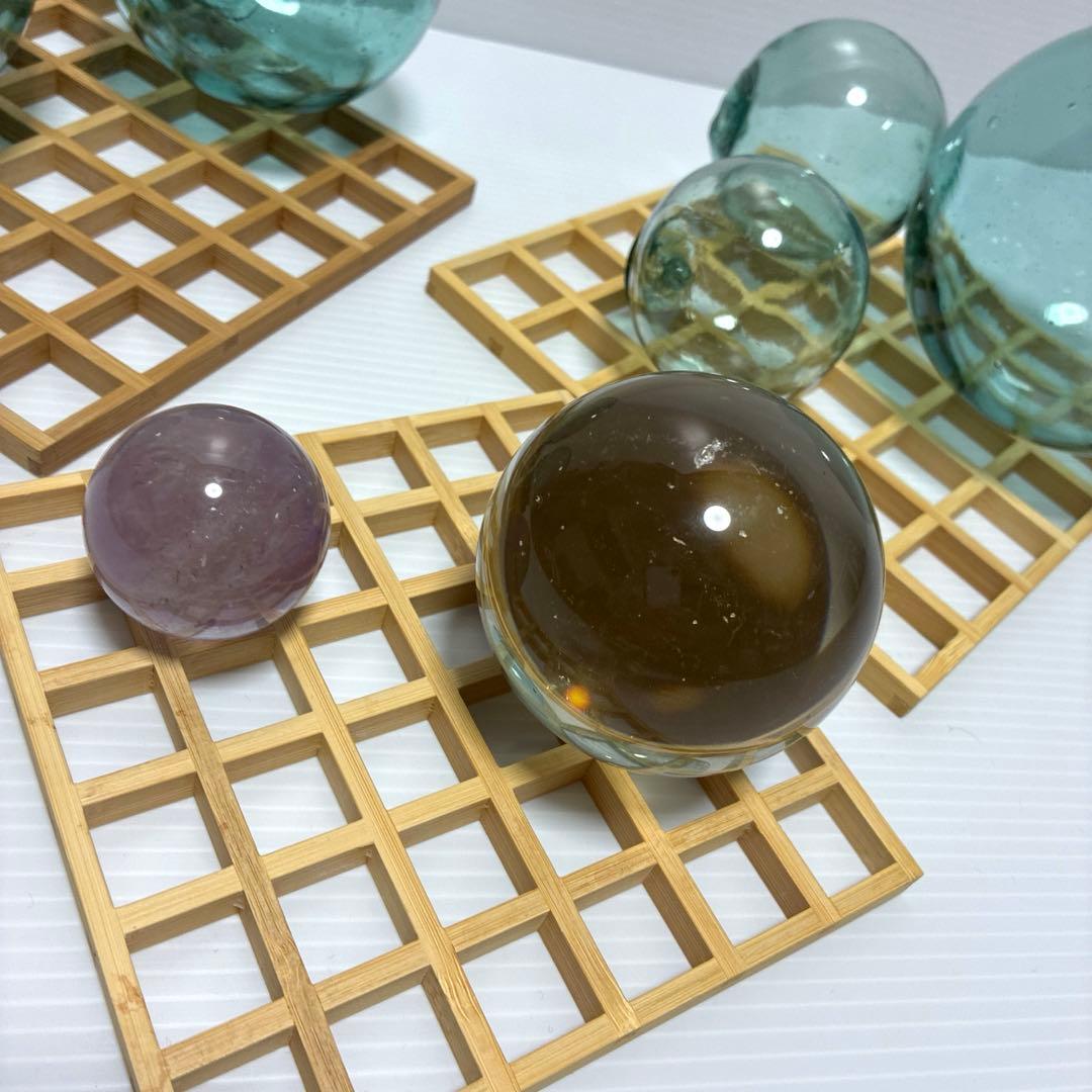 《浮玉　パワーストーン　水晶　木製台座》置物飾り物インテリア装飾　風流　10点