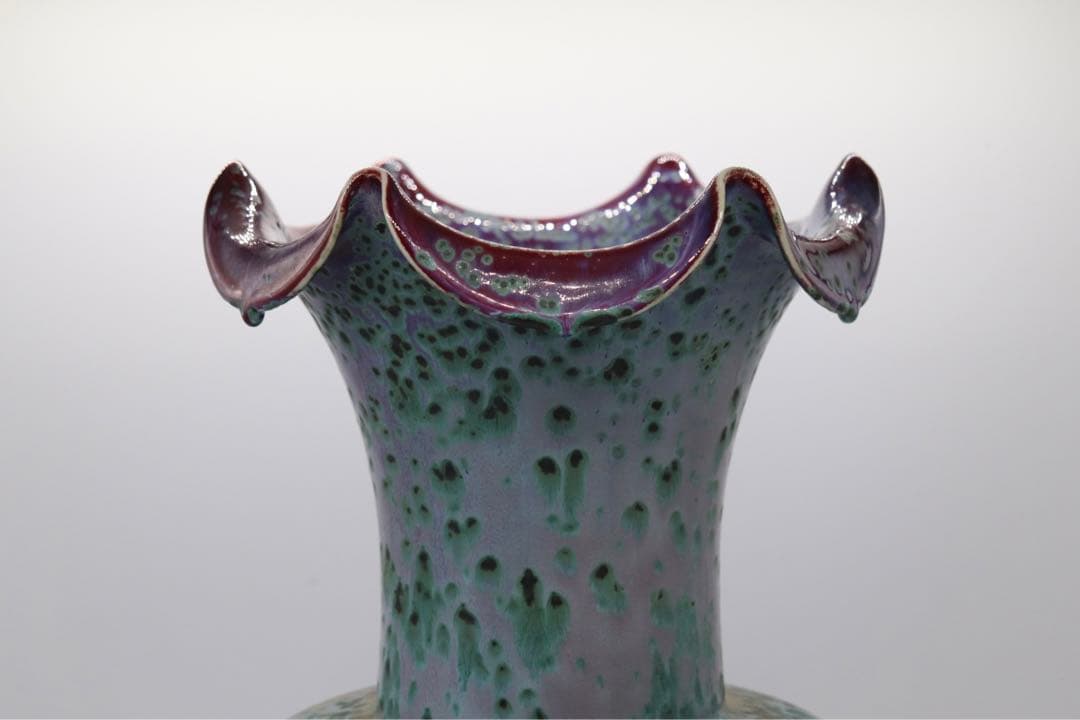 中国　窯変紅釉花口大瓶　送料込み0204