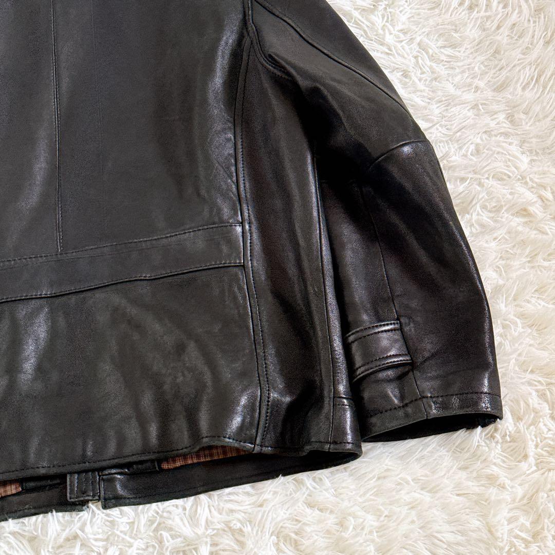 Lサイズ✨ブルックスブラザーズ オールレザージャケット フルジップ 裏地チェック