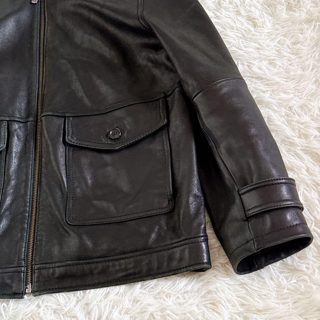 Lサイズ✨ブルックスブラザーズ オールレザージャケット フルジップ 裏地チェック
