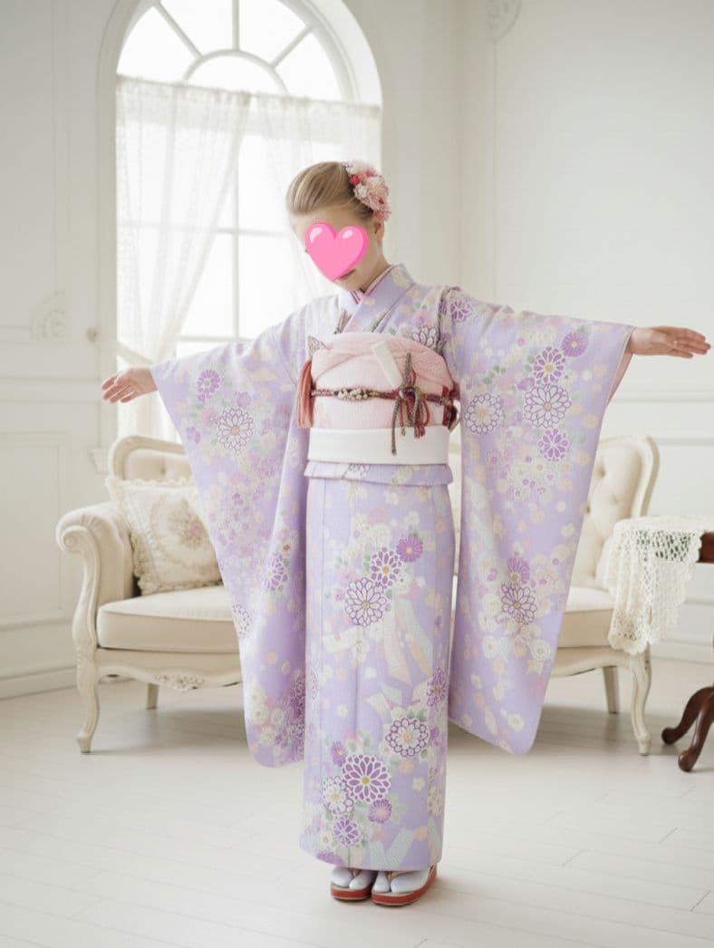 新品☆薄紫の着物に薄いピンクの作り帯