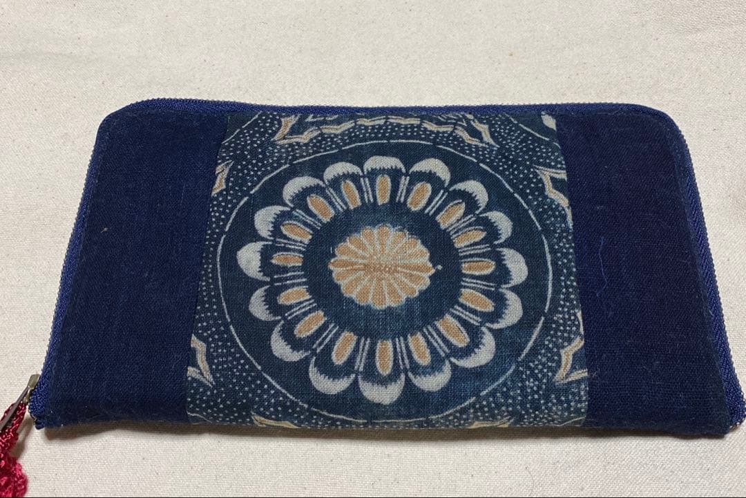 ◆手作り【長財布】藍染　型染　古布