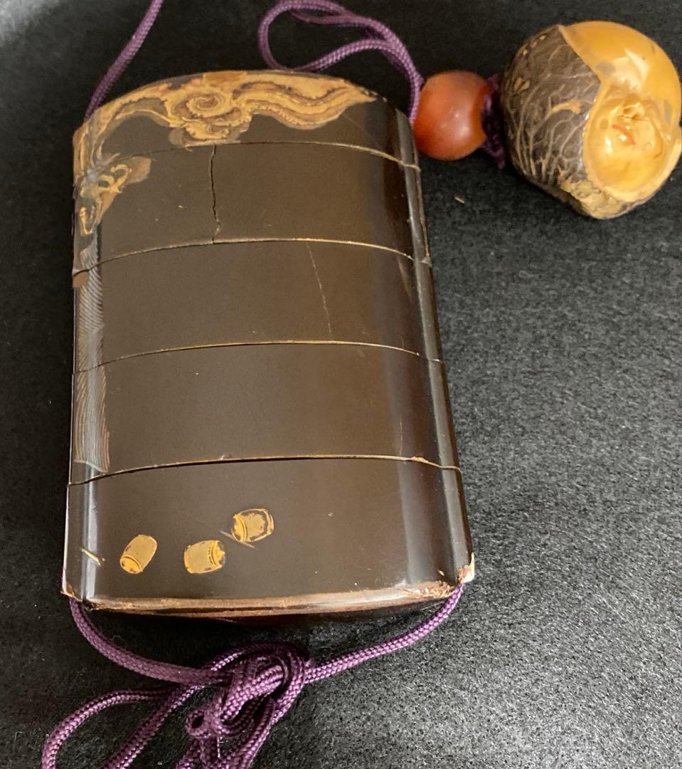 江戸時代　蒔絵鬼図内梨地印籠　共箱　128g 東Y7-0328☆2Fトコカ