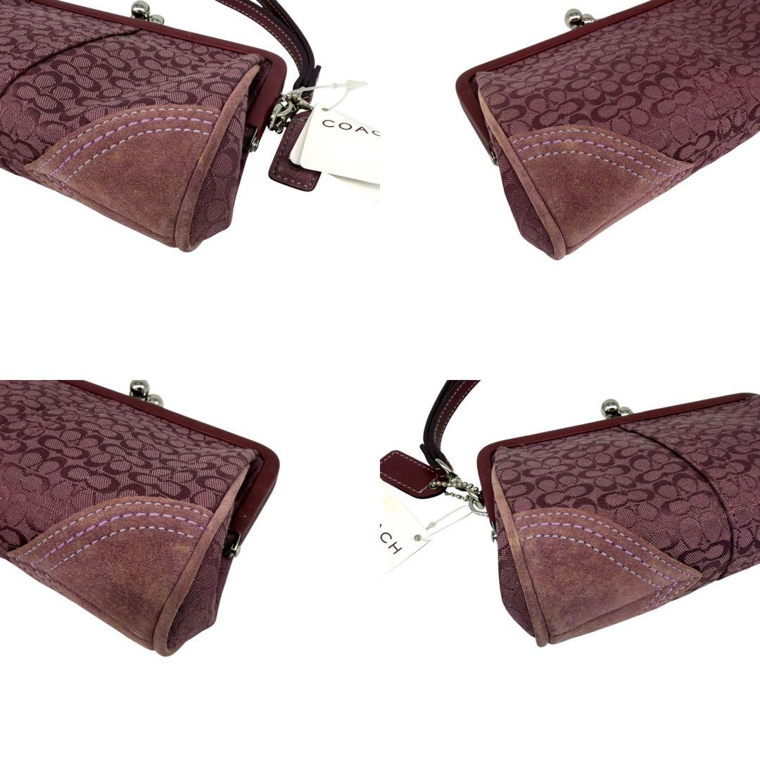 美品 COACH ポーチ がま口 シグネチャー キャンバス パープル