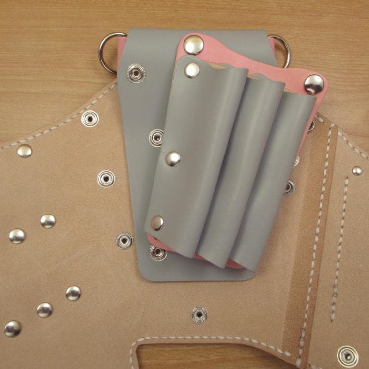 【特別価格】ライトグレー＆ピンク　６丁　本革シザーケース　SCA-100/CHA