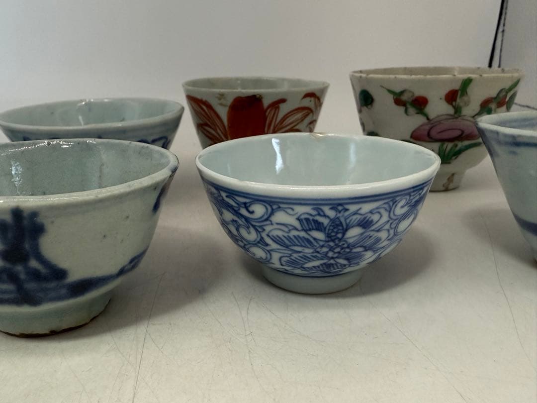 中国　清時代　染付　粉彩　湯呑み10点まとめ送料込み250125