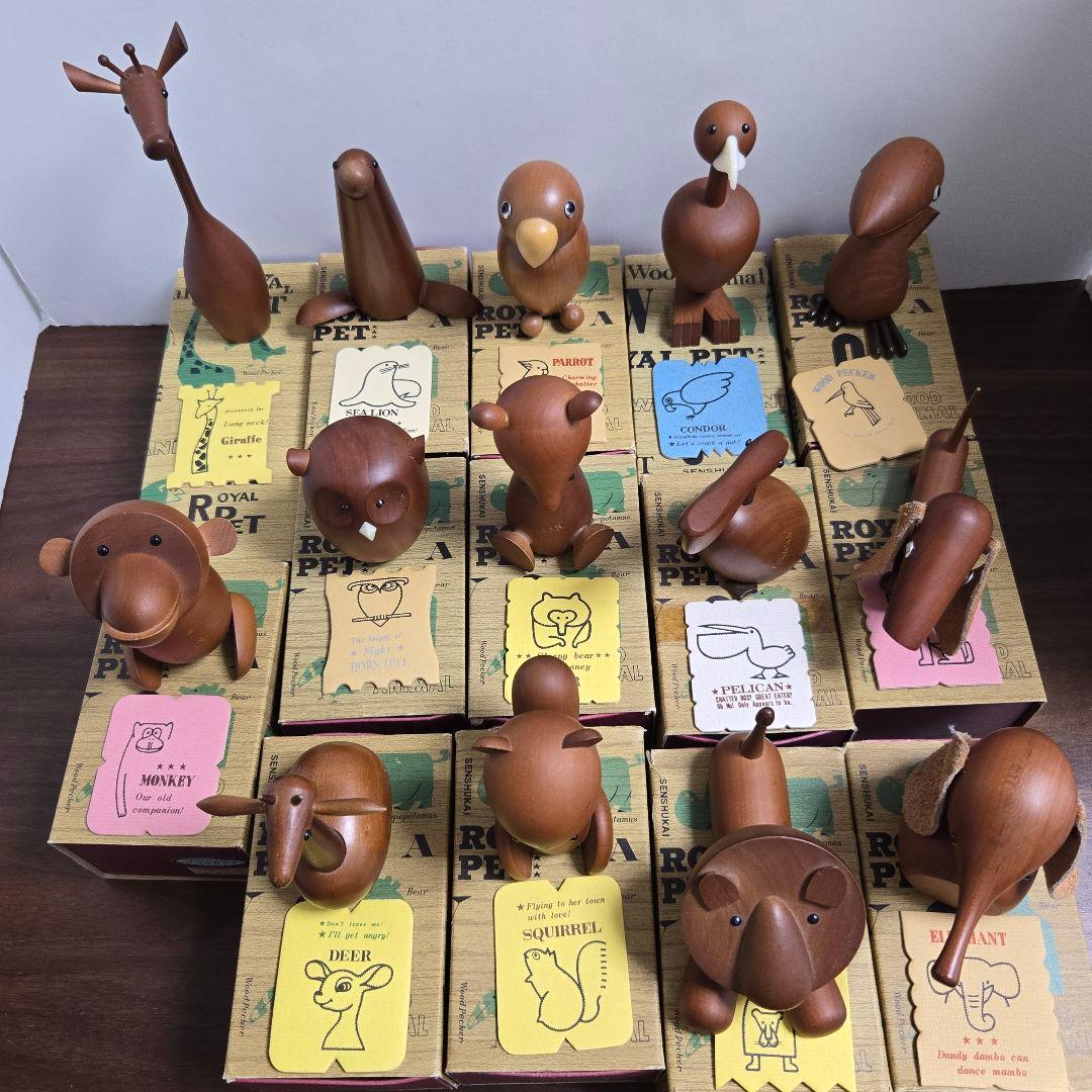 千趣会 ロイヤルペット 14体 箱&カード ヴィンテージ 木製 動物 オブジェ