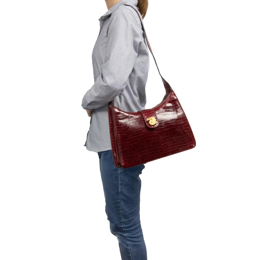 本物 オールドセリーヌ ショルダーバッグ レディース クロコ型押し 赤紫 肩掛け