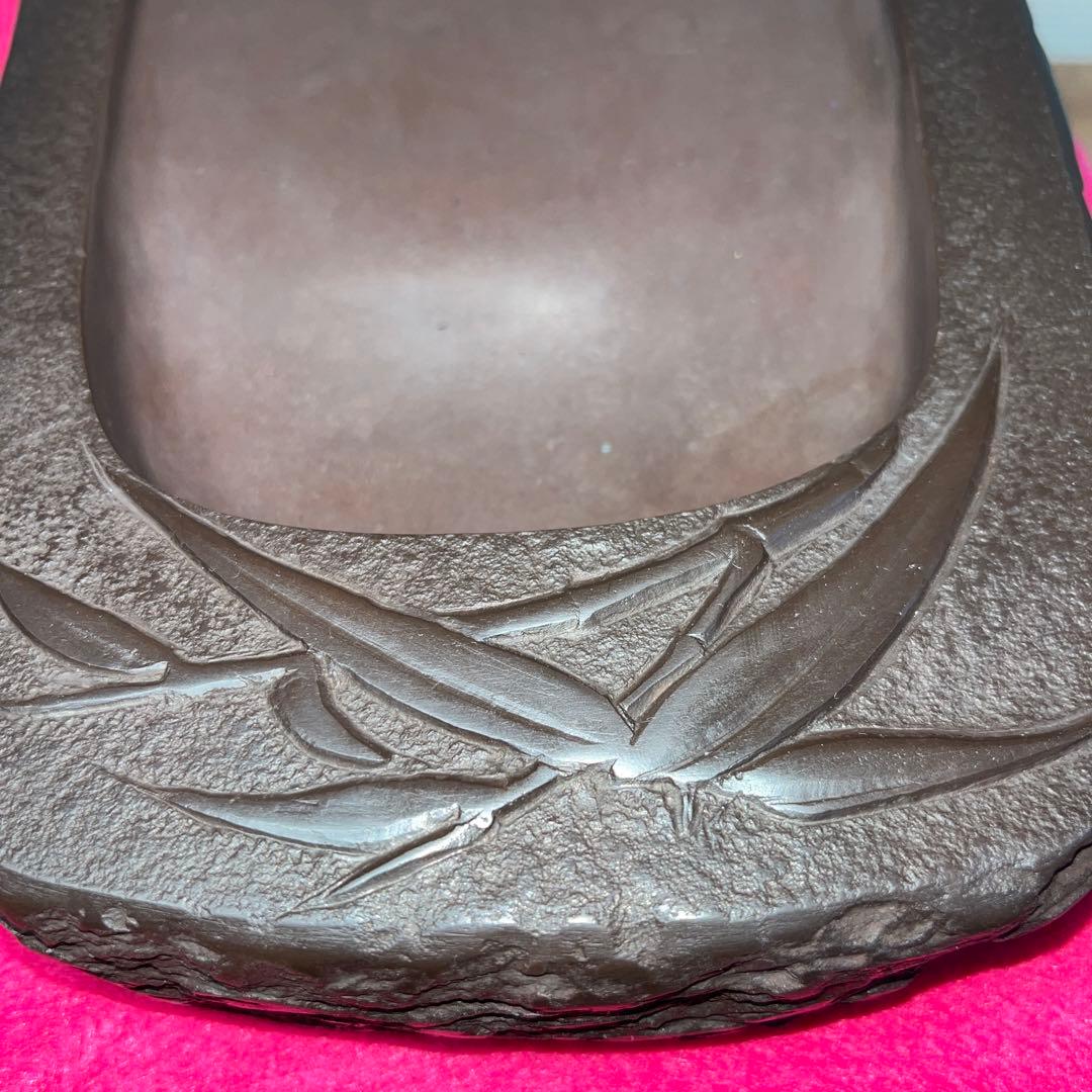 ⭕️赤間硯　3.3kg超　笹竹彫刻硯　昭竜山　くすのき製硯　下井百合昭　訳有り