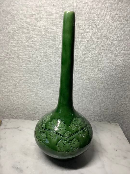 「値下げ」九谷焼　鶴首花瓶　竹田有恒作　葡萄の図