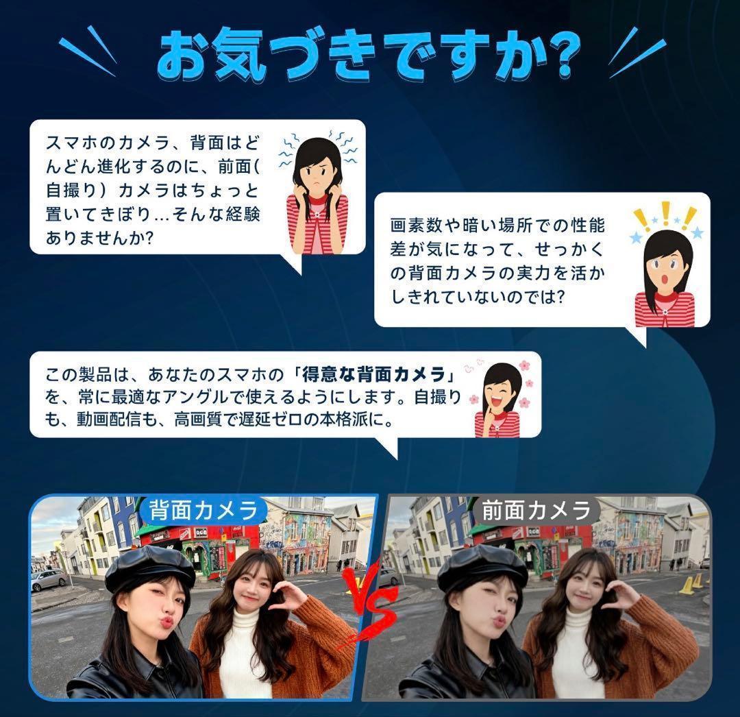 iPhone用外カメラ 自撮りモニター 超薄 iPhone 背面モニター 磁気式