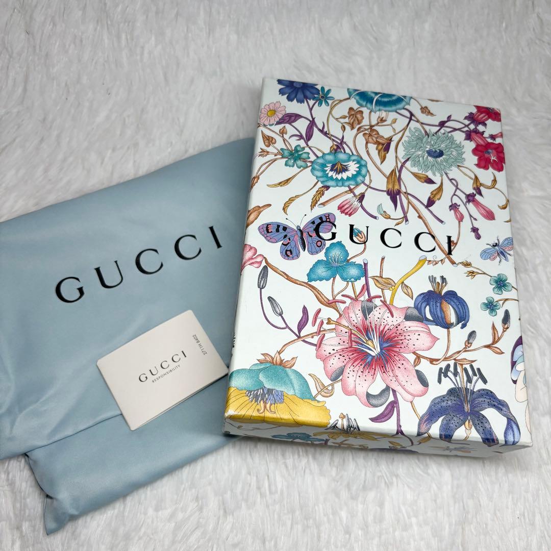 ✨付属品完備✨ グッチ マーモント フローラ 二つ折り財布 花 ポーチ ブルー